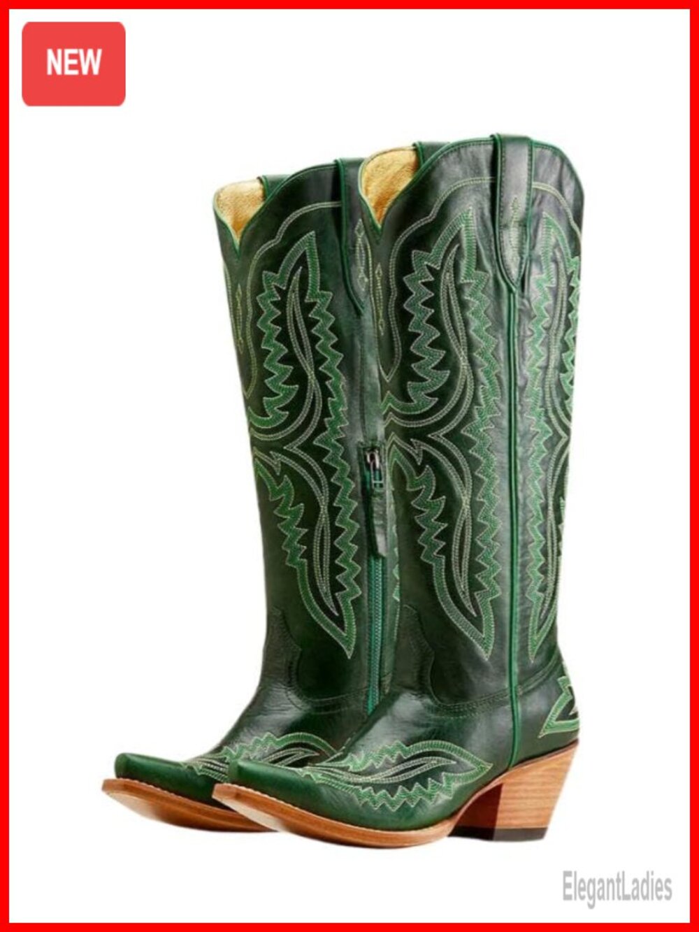 Women's Knee High Cowgirl Boots Embroidered Chunky Heel Snip Toe Western